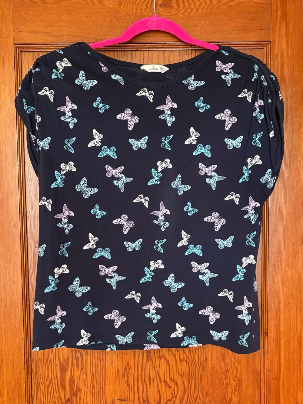 Navy Butterfly Print Short Sleeve Top